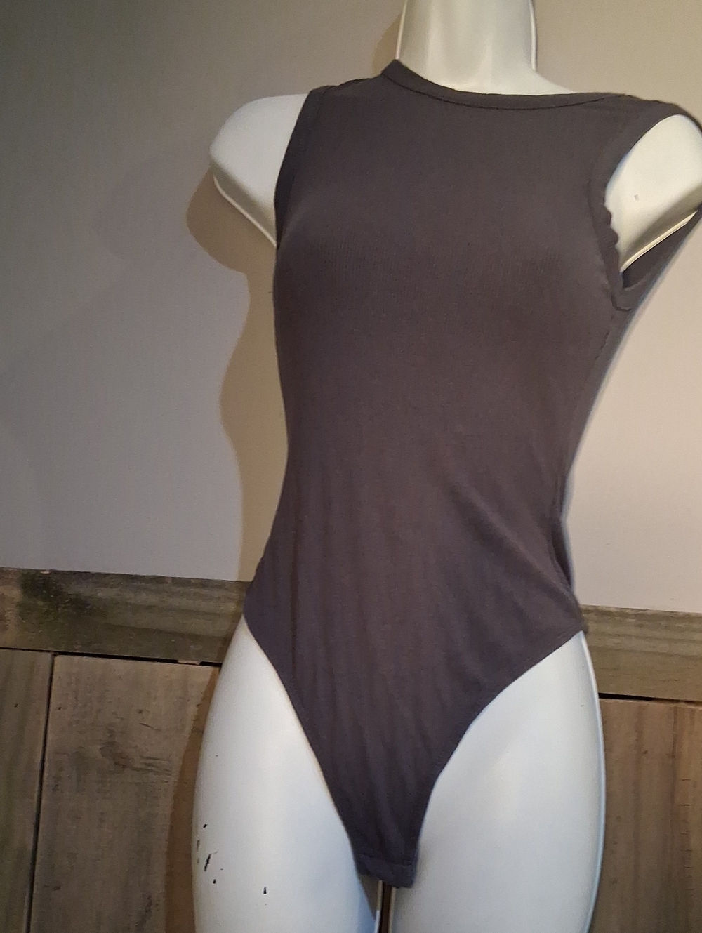 Le Lis Solid Charcoal Ribbed High-Cut One-Piece Swimsuit